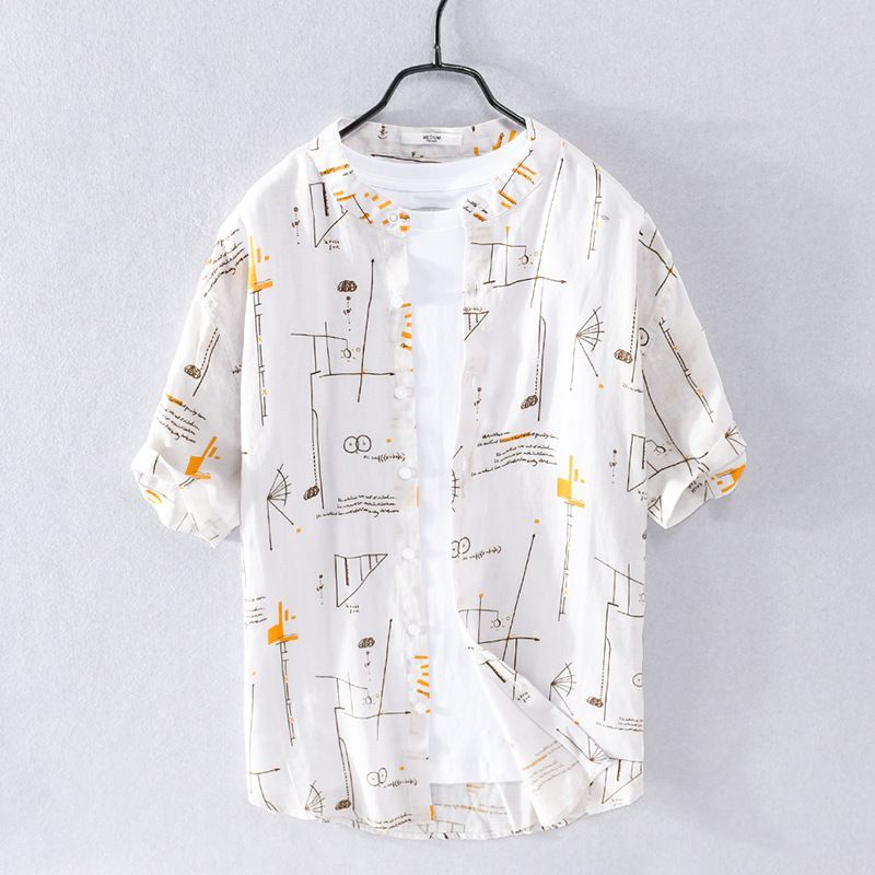 リネンシャツ エクストラクオリティ シャツ 麻100％ アロハシャツ 夏服半袖 カジュアル 新品*メンズ トップス 白　M~3XL