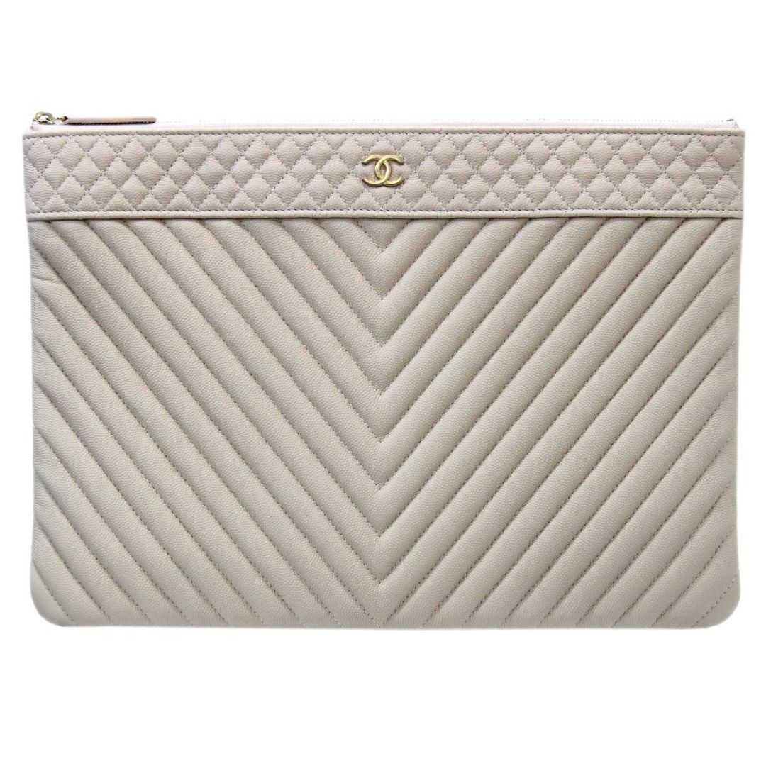 CHANEL/シャネル Vステッチ クラッチバッグ ソフトキャビアスキン
