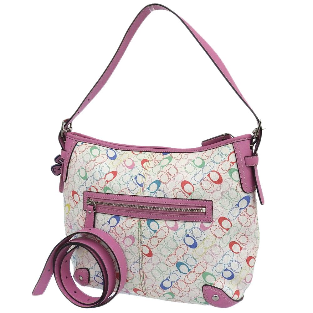 コーチ COACH ショルダーバッグ F16481 チェルシー シグネチャー ホーボー PVC(塩化ビニール)×レザー 白×ピンク×マルチ バッグ 超美品 コーチ COACH チェルシー ホーボー F16481 2WAYバッグ