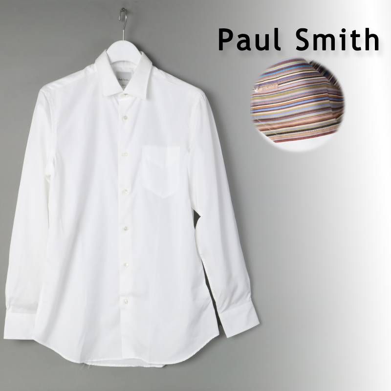 Paul Smith ポールスミス ブロード ダブルカフス ドレスシャツ | 553101 ホワイト ビジネス カジュアル ブロードシャツ マルチストライプ 長袖シャツ 日本製 M -957
