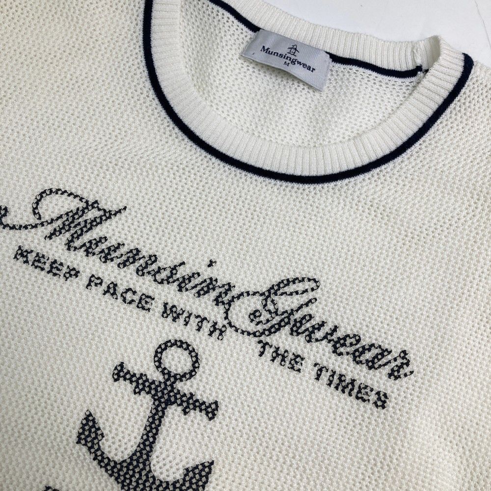 サイズ：M MUNSING WEAR マンシングウェア  半袖 メッシュニットセーター  ホワイト系 [240101431593] ゴルフウェア レディース ストスト サイズ：M MUNSING WEAR マンシングウェア 半袖 メッシュニット