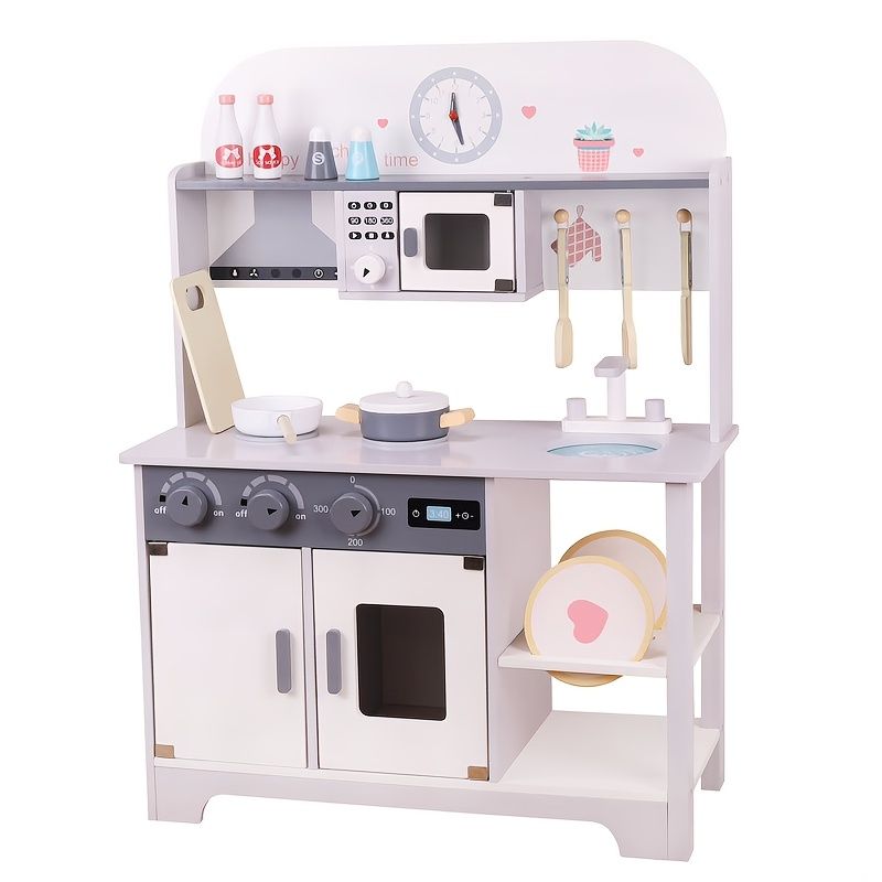 新着商品 14個の木製キッチンプレイセット 多機能のシェフおもちゃセット 男の子と女の子のための教育的なpretendプレイ 耐久性のある木材 ホワイトjxw