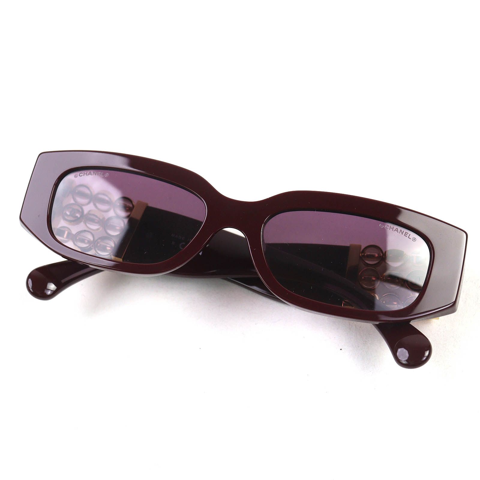 △CHANEL シャネル 5544-A ココマーク オーバル シェイプ アイウェア サングラス バーガンディ ゴールド 53□17 140 デモレンズ イタリア製 レディース