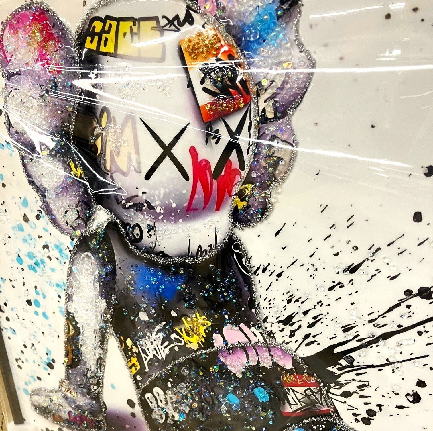 水晶絵 キャラクター クリスタル 絵画 カウズ KAWS アートパネル