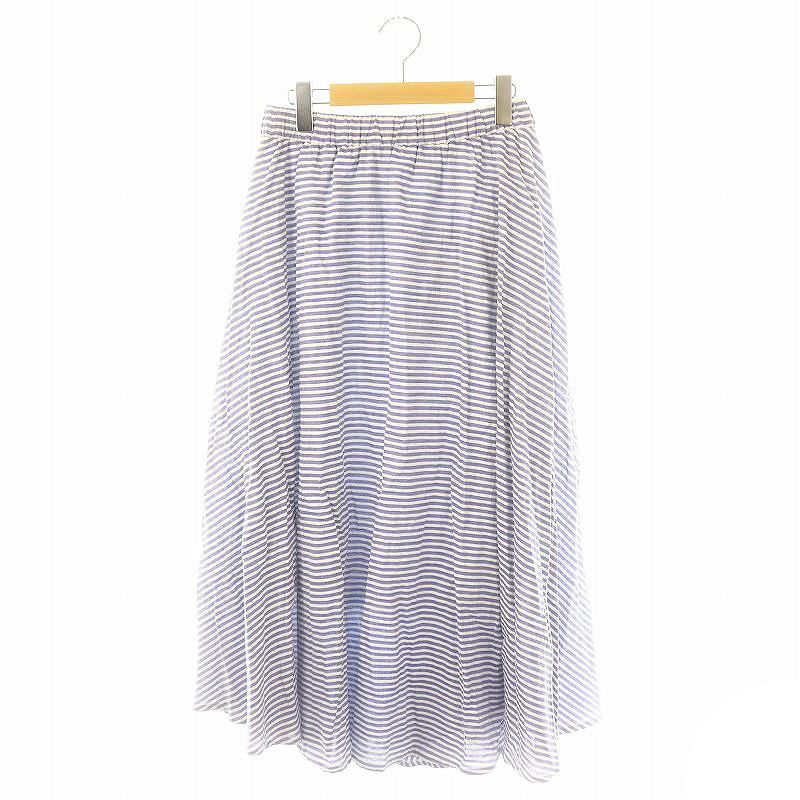 アンミヌ UNMINOU タグ付き フレアスカート ロング丈 ストライプ M 青 ブルー 白 ホワイト /KO ■OS