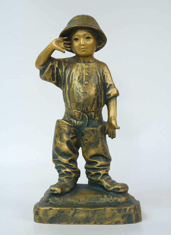 北村 西望「天真爛漫『将軍の孫』」ブロンズ作品・北村治禧識箱