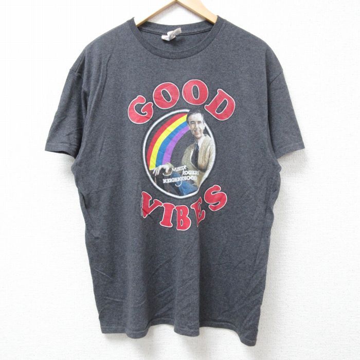 L/古着 半袖 Tシャツ メンズ ミスターロジャースネイバーフッド クルーネック 濃グレー 霜降り 24jul13 中古
