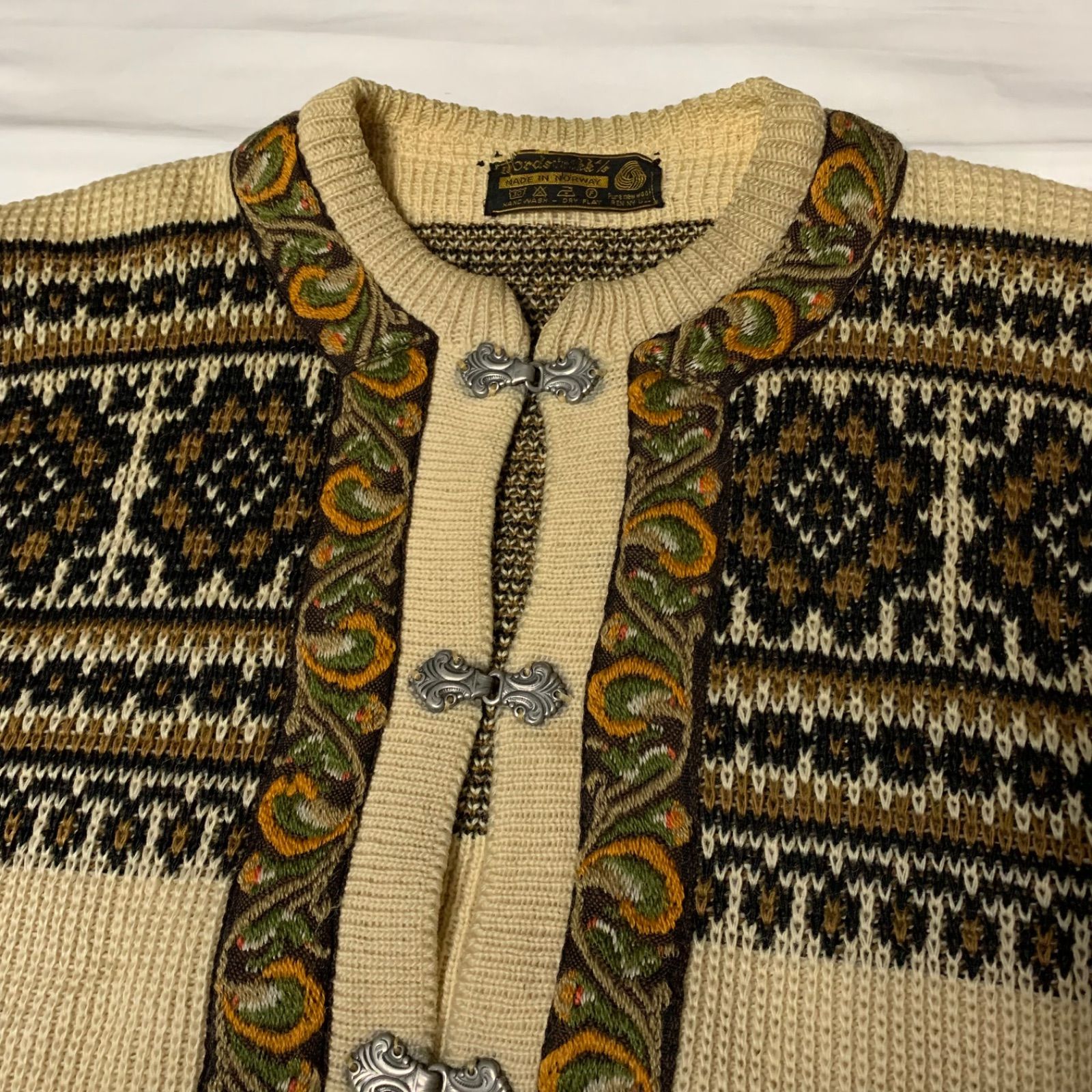 70-80s Nordstrikk Nordic Knit Cardigan ノードストリック ノルディックニットカーディガン アイボリー系  ノルウェー製 メタルフック メタルボタン チロリアンテープ 民族柄 ピュアニューウール 北欧 ボックスシルエット - メルカリ