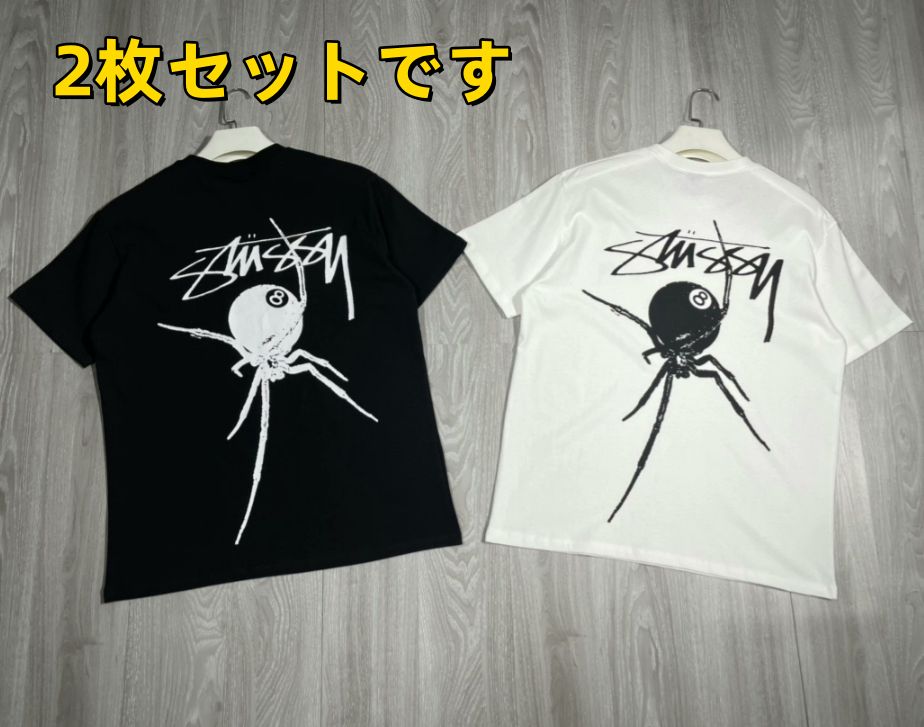 新品 特価値 ステューシー STUSSY 半袖 Tシャツ 男女兼用 黑+白 2枚