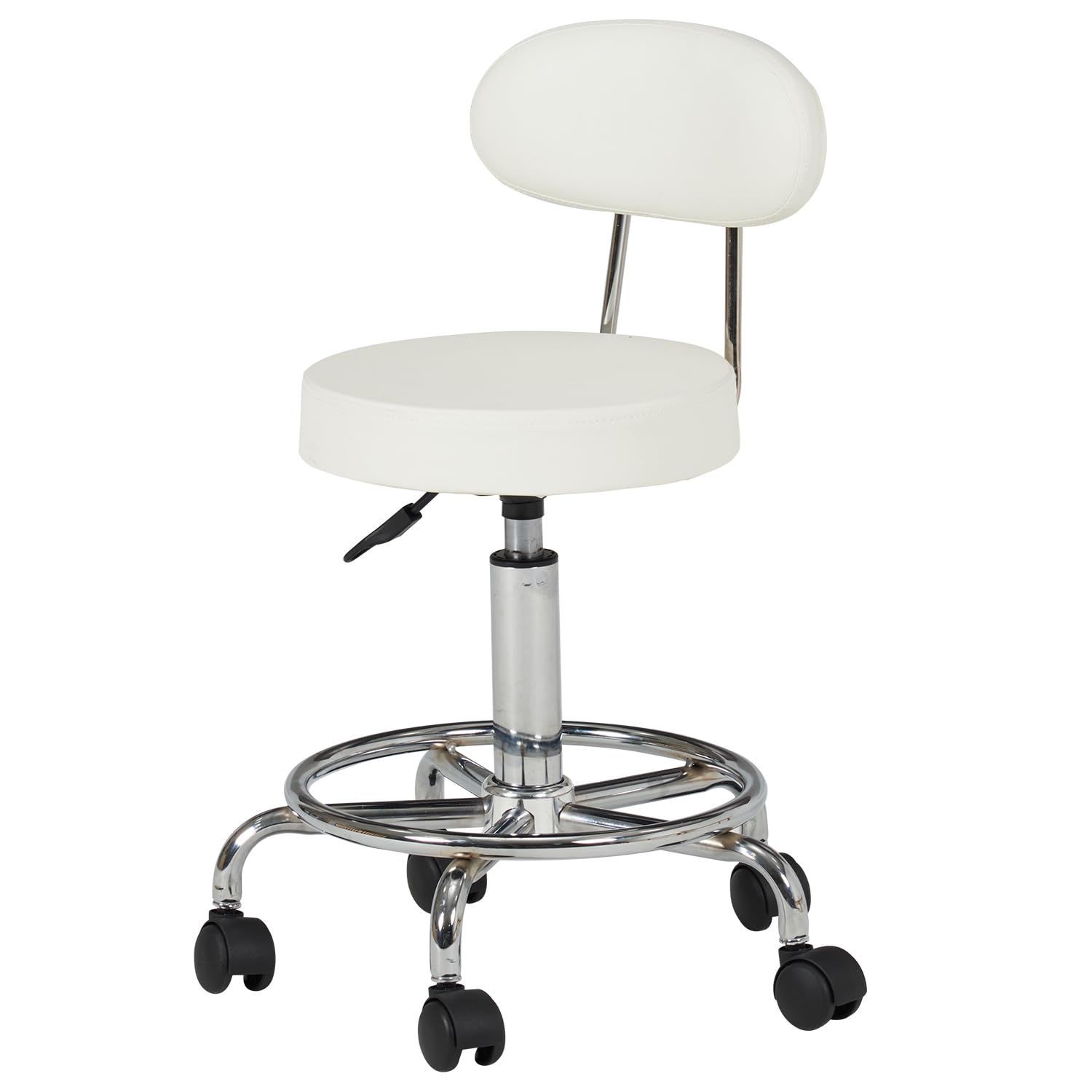 【新着商品】椅子 作業用 キッチンチェア 昇降式 無段階【360度回転】キャスター 固定脚 付き 萩原 背もたれ 取り外し可 ホワイト LHC-4051WH