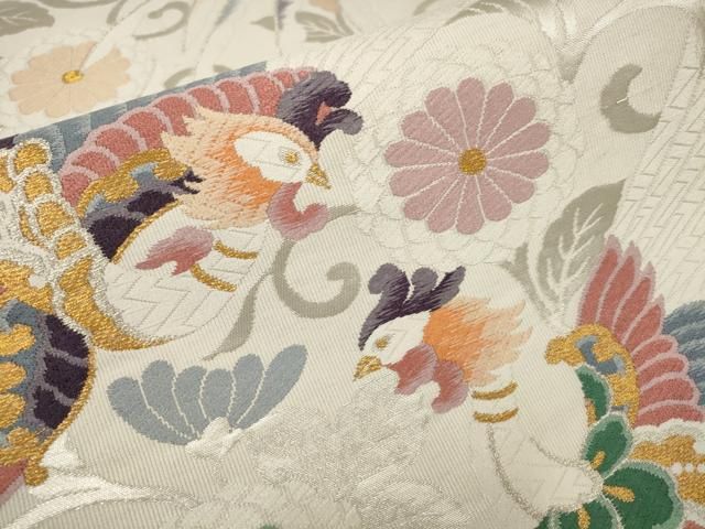 平和屋着物◎六通柄袋帯 鳳凰花唐草文 九百錦 プラチナ箔 正絹 逸品
