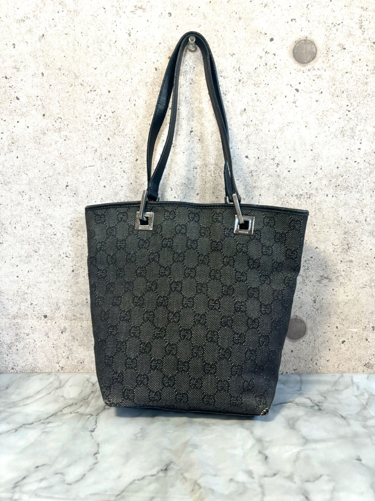 グッチGUCCI ミニトートバッグ 31244 001998 GGキャンバス レザー ブラック GG柄 ハンドバッグ 現状品