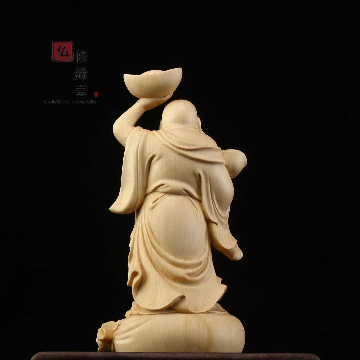 修縁堂】極上品 木彫仏像 七福神 立像 布袋様 彫刻 一刀彫 天然木檜