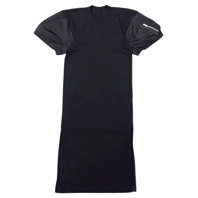 サカイ sacai 24AW Nylon Twill x Cotton Jersey Dress ワンピース プルオーバー 素材切替 ナイロン 半袖 ロング 24-07399 2 黒 ブラック 0601