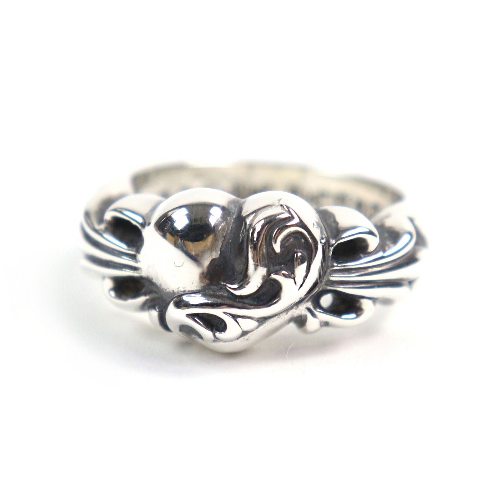 極美品○CHROME HEARTS クロムハーツ フローラルクロスハートリング 