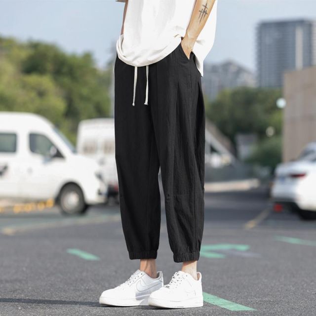 種類54：4XL/K：ダークブルーグレー メンズ ファッション 服 男性用 オシャレ シンプル 大人 かっこいい 大きいサイズ ストリート 紳士服 パンツ 九分丈 夏 薄手 リネン 綿 カジュアル ズボン 種類54：4XL&frasl;K：ダークブルーグレー メンズ ファッション