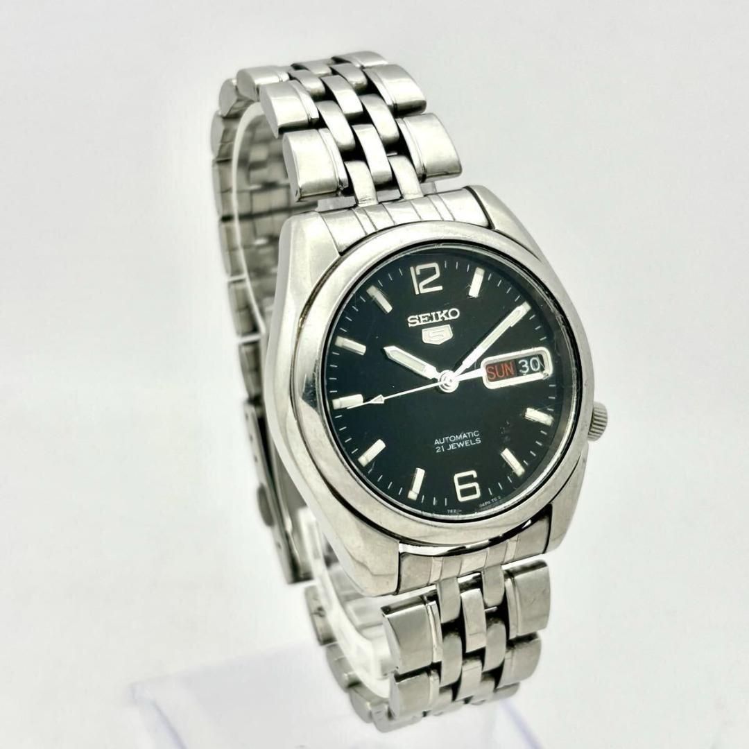 稼働】 SEIKO5 セイコー5 自動巻き メンズ 腕時計 シルバー 裏