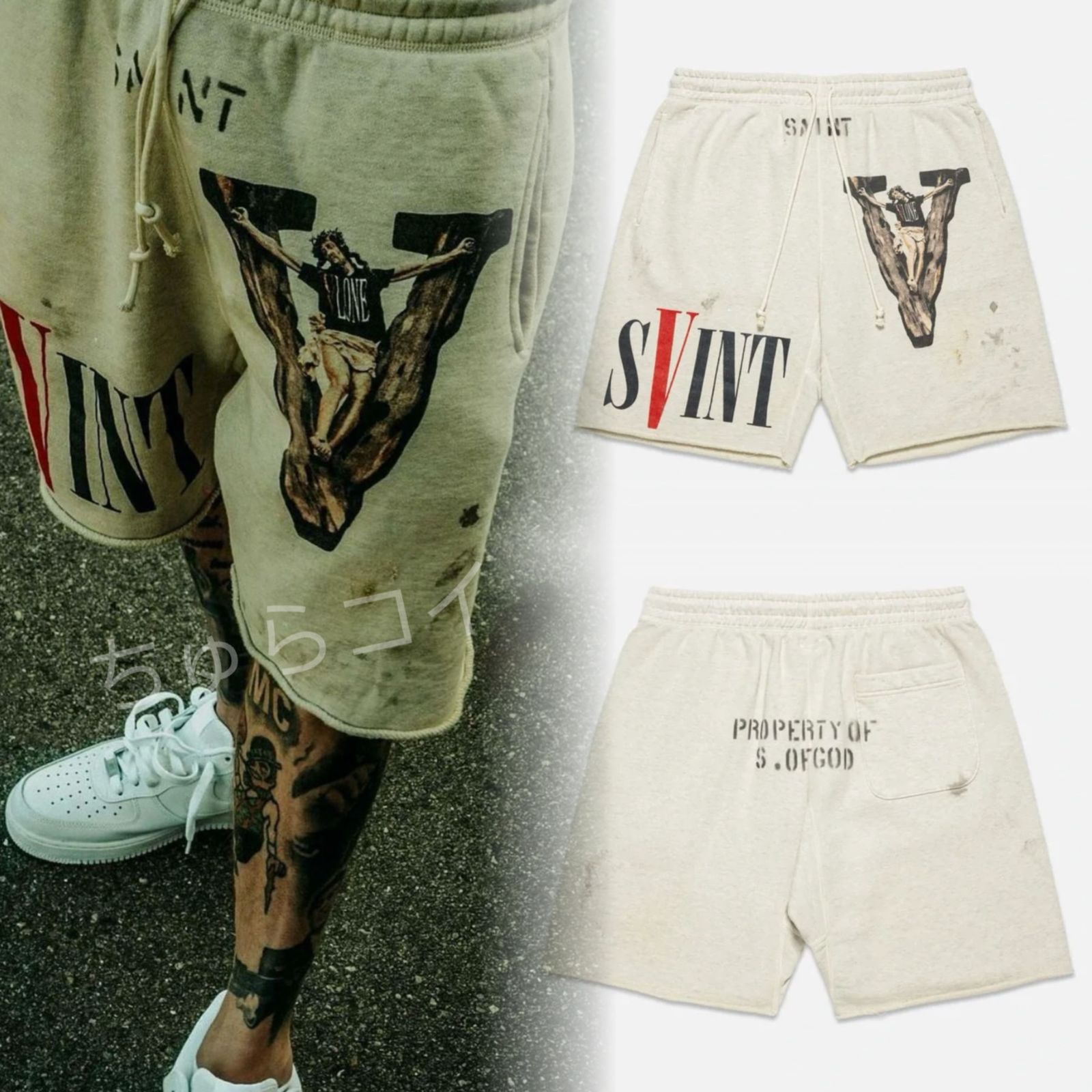 人気 コラボ セントマイケル Saint Michael × Vlone スウエット ショートパンツ