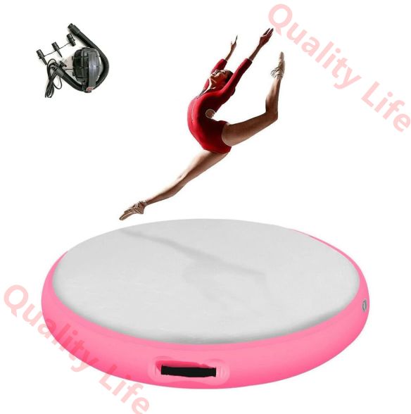 エアトラック体操エアマット タンブリングマット 円形 体操転倒マット インフレータブル体操マット テコンドーマット エア トラックマット 折りたたみ 電動エアポンプ付き 家庭用 学校 テコンドー 水上ヨガ 武道用 ブルー 100 10cm