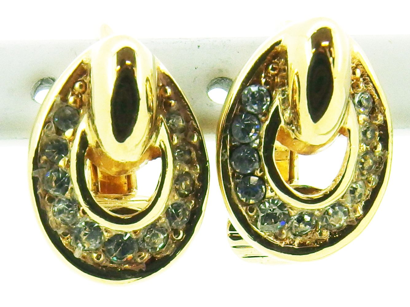 ディオール Dior イヤリング オーバル ラインストーン付き クリップ式 ゴールド