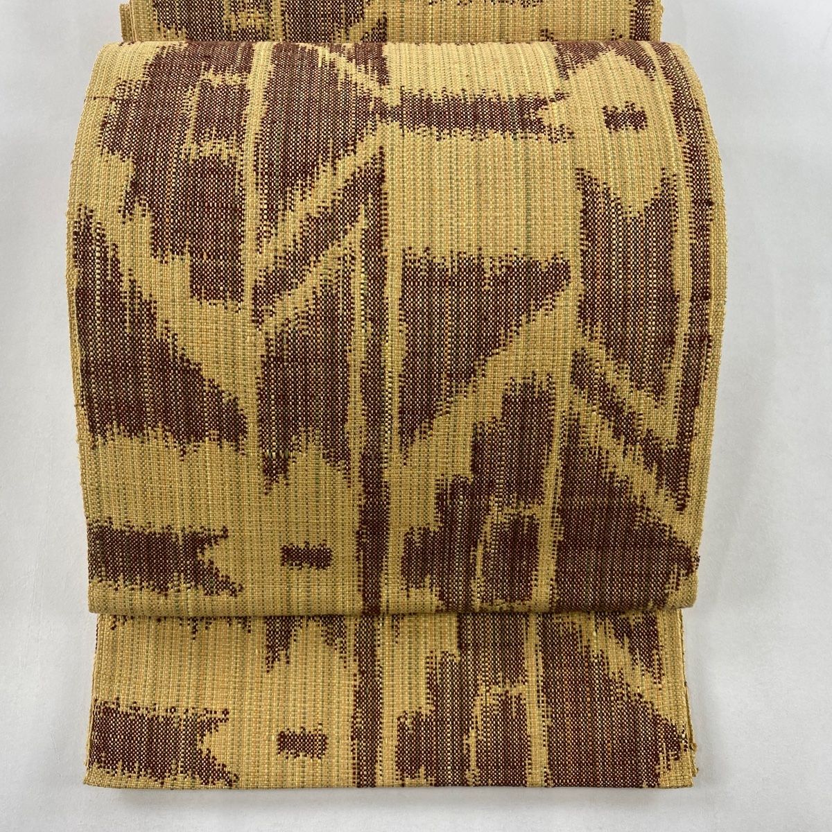 半幅帯 美品 名品 縞 幾何学 山吹茶色 正絹 中古