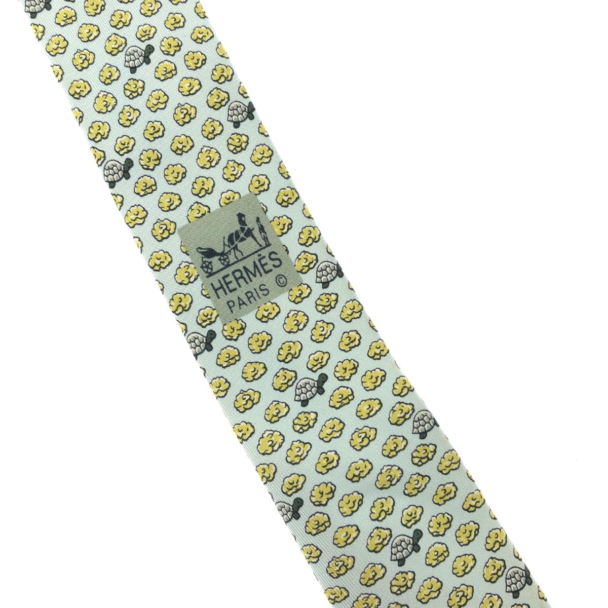 HERMES エルメス ネクタイ アニマル柄/カメ/シルク/ライトグリーン
