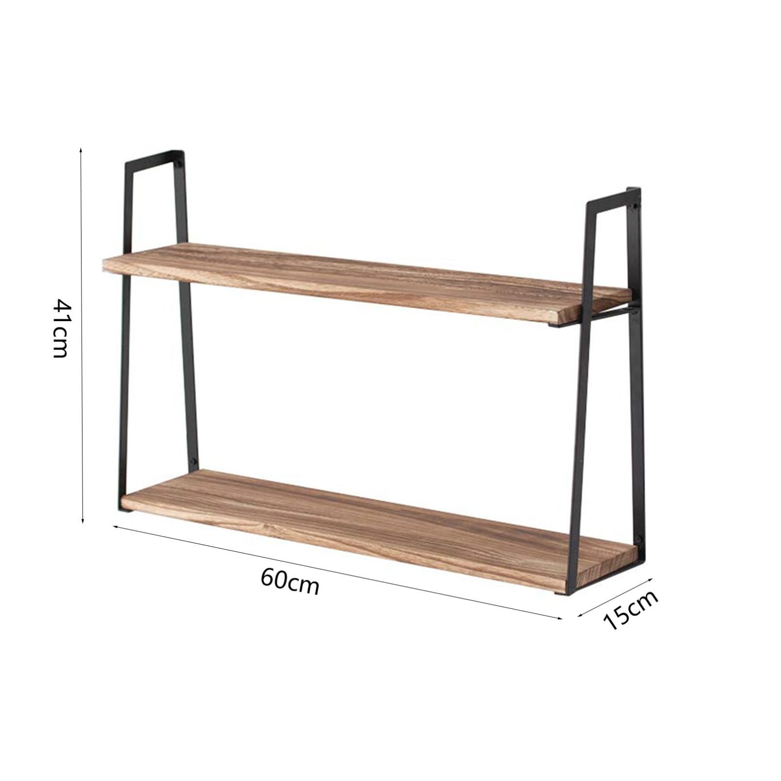 木製のウォールシェルフ 飾り棚 壁掛け棚 2層の壁掛けラック 玄関 寝室 キッチン 洗面所に適用 壁掛け 収納 60*15*41cm 木色