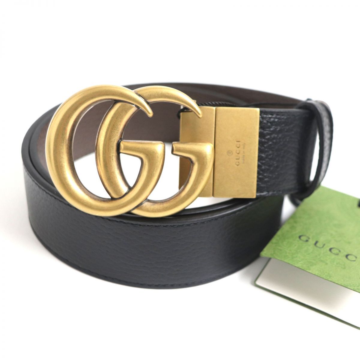 GUCCI / ベルト/レザー/GRY/総柄/メンズ/627055 未使用品▽GUCCI グッチ 627055 マーモント ダブルGバックル