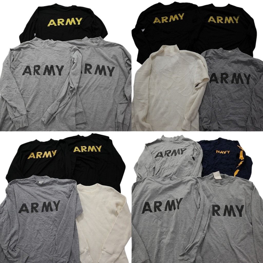 古着卸 まとめ売り ミリタリー 長袖Tシャツ 15枚セット (メンズ XS /S /M ) ARMY NAVY 無地 モックネック サーマル 中古 古着 MY5340