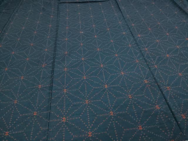 平和屋着物▽上質な紬 単衣 麻の葉文様 正絹 逸品 DAAV9725sf