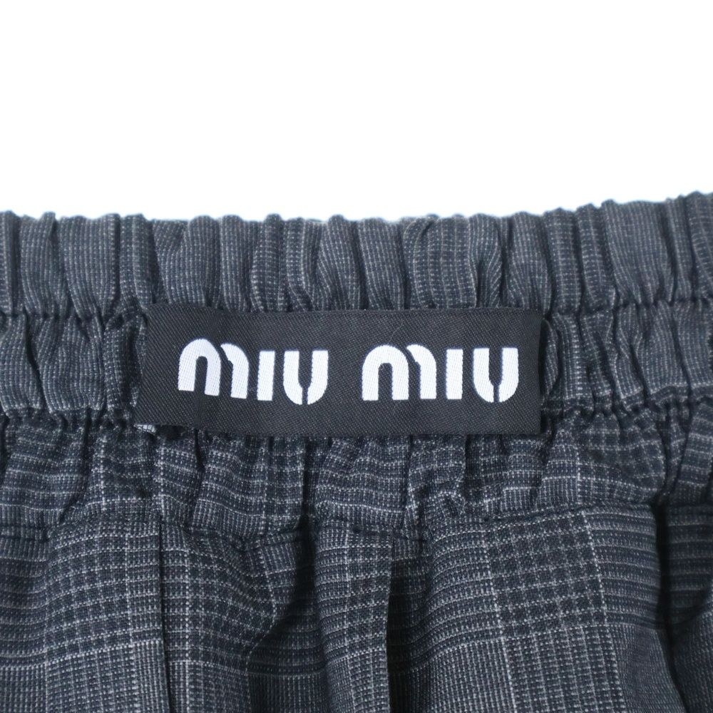 miumiu ミュウミュウ 19SS グレンチェック総柄 レース切り替え スリット プリーツ ロング フ スカート グレー レディース MG1298 GULLKHAN_COM