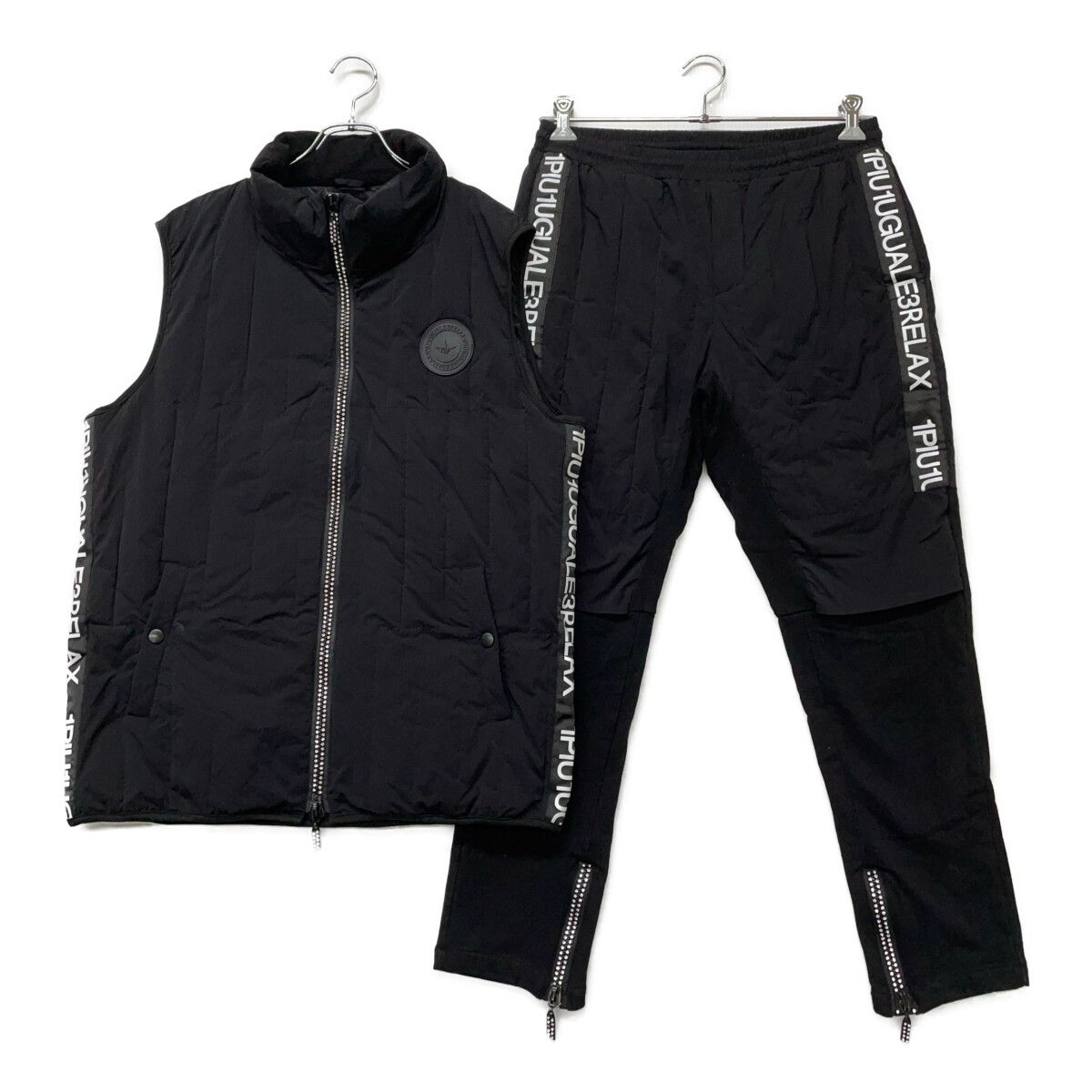 メンズ ウノピュウノウグァーレトレ リラックス 1piu1uguale3 RELAX セットアップ XL 黒 ブラック 中綿 防寒 ダブルジップベスト×ロングパンツ