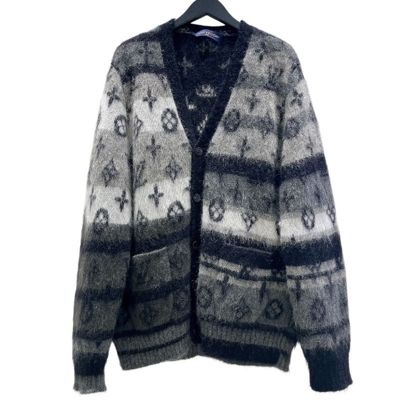 Louis Vuitton グレー ニット カーディガン XSモノグラム柄希少 ルイ・ヴィトン LOUIS VUITTON モノグラムニットカーディガン