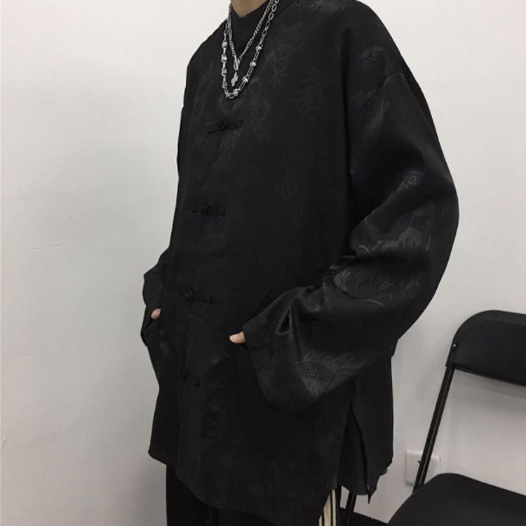 チャイナシャツ シャツ レディース メンズ 長袖 黒 白 シャツ