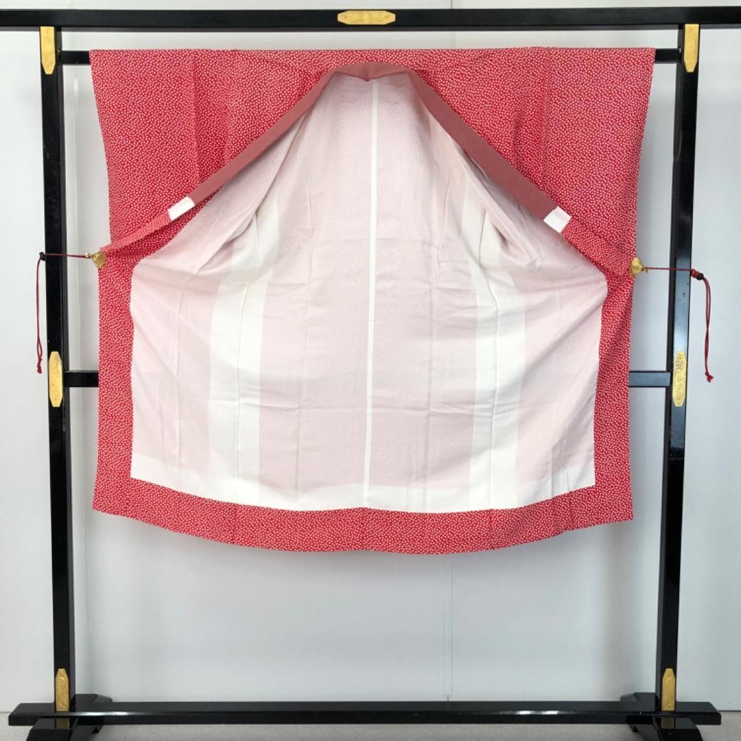 長襦袢 小さな花柄模様 赤色 しつけ糸 半衿付 J-348