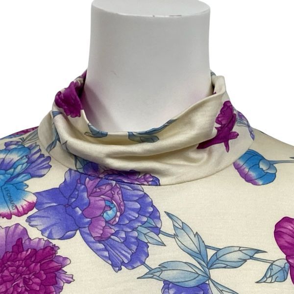 レオナール LEONARD タートルネックトップス カットソー 長袖 花柄プリント クリーム 毛混 シルク混 40 L 11号 レディース S 5 V 506