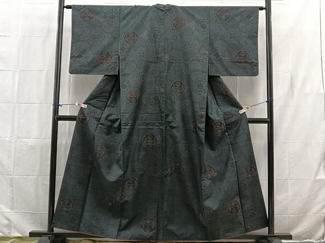 平和屋着物＊夏物 紗紬 流水筏文 黒地 正絹 逸品 AAAV9599st 平和屋