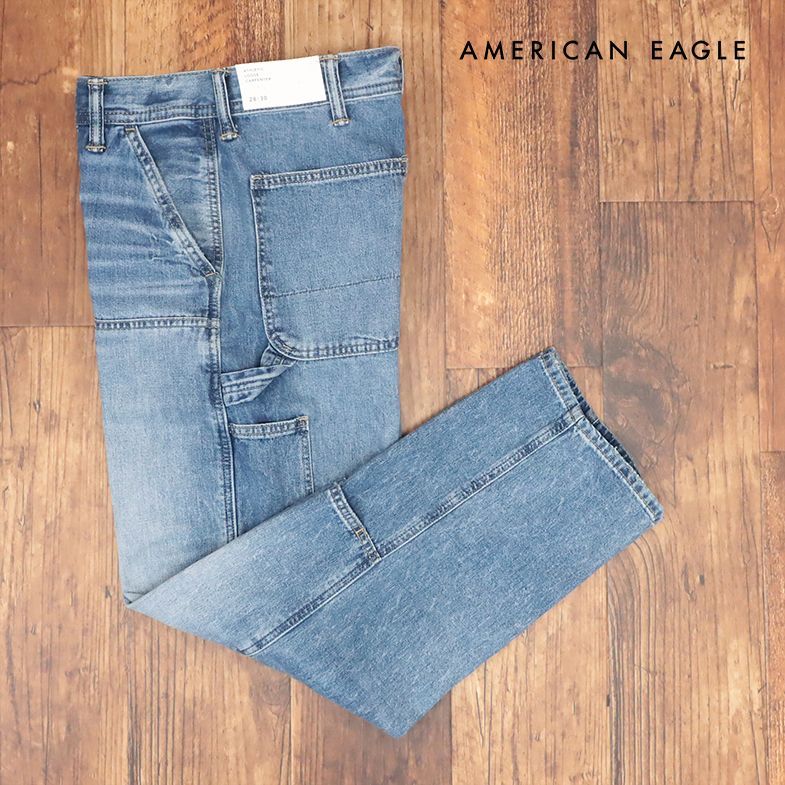 AMERICAN EAGLE/33インチ/ペインター デニムパンツ 1114-6469 ウォッシュ ダメージ ワイド ストリート 新品/青/ブルー/ih323/