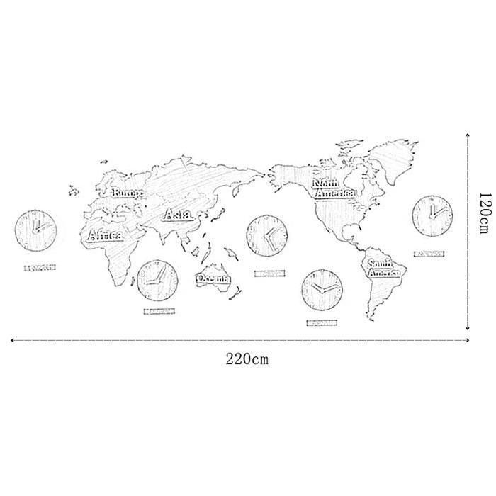 即発】壁掛 時計 大きい 世界地図 2.2Ｍ 世界時計 モノトーン レア