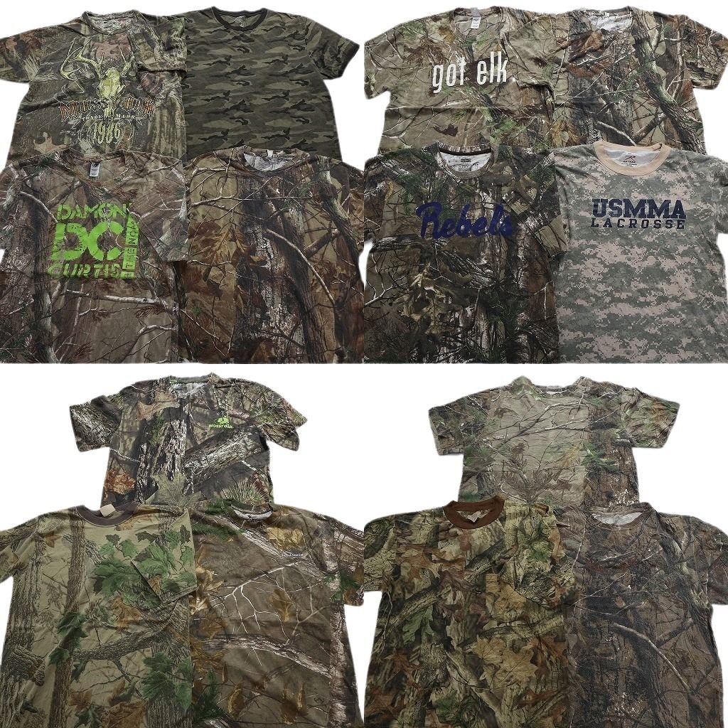 古着卸 まとめ売り 迷彩柄 半袖Tシャツ 14枚セット (メンズ L ) リアルツリー カレッジ系 英文字 MU1006