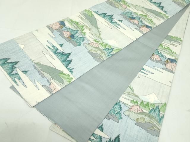 平和屋着物○小千谷紬 六通柄袋帯 風景文 正絹 逸品 未使用