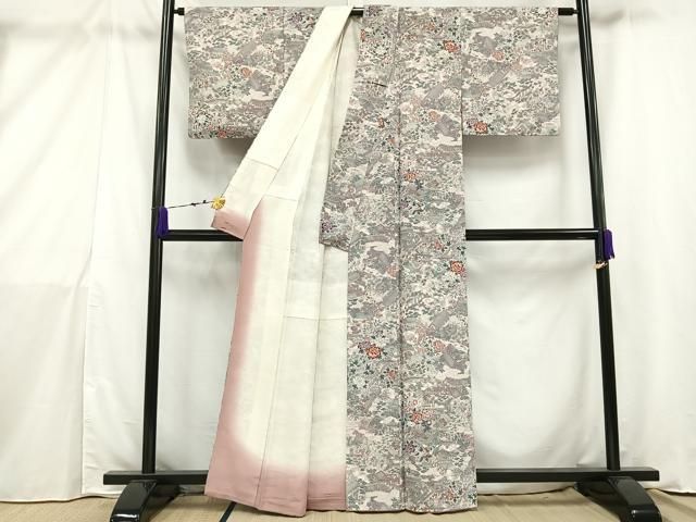 平和屋着物▽上質な小紋　単衣　手描き　松竹梅　風景文　正絹　逸品　BAAT1146hv 平和屋着物▽上質な小紋 単衣 手描き 松竹梅 風景文 正絹 逸品 BAAT1146hv