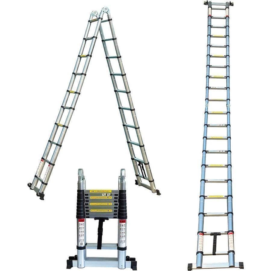 はしご脚立 スライド式 最長2M〜6.2M 耐荷重150kg アルミ梯子3.1M-