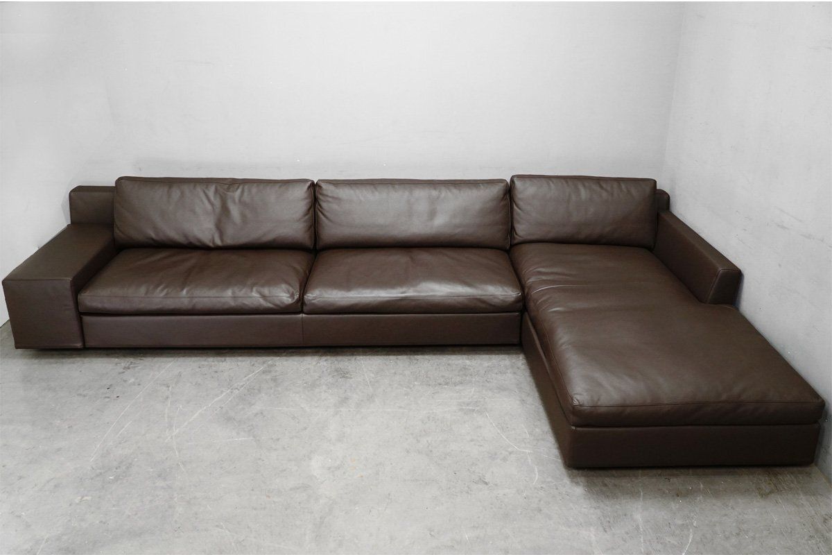 取付無料！アクタス FAVORE 北欧モダン 本革ブラウン2.5人掛けソファ