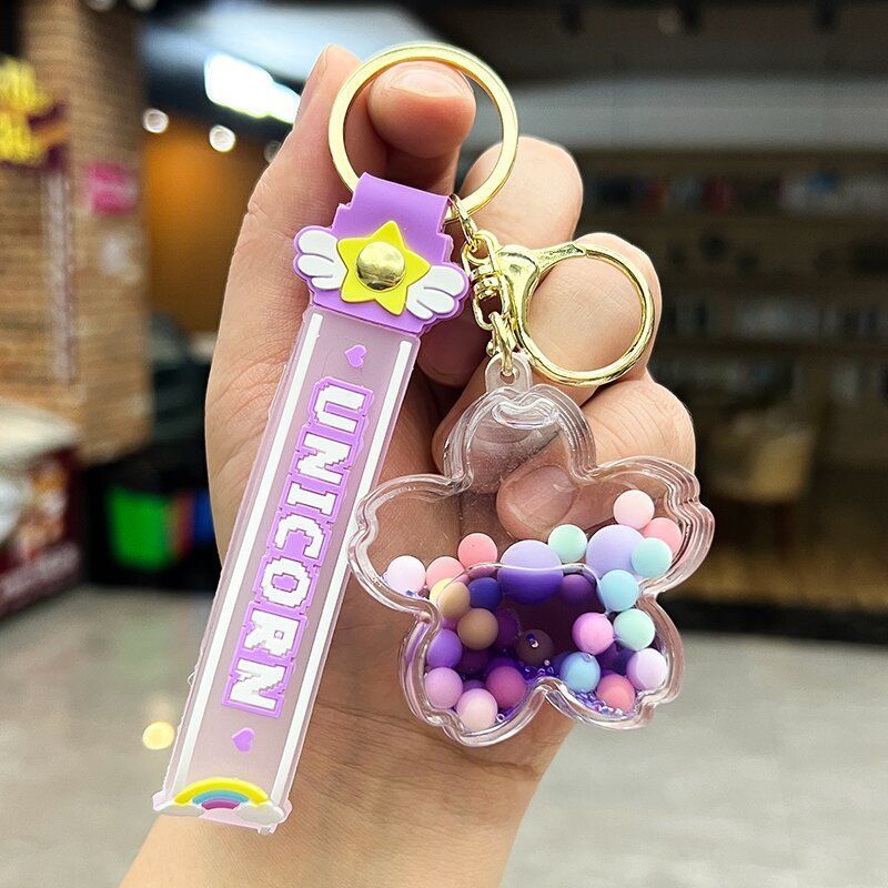3色 リキッド 桜 アクリル キーホルダー ユニコーン さくら 花型
