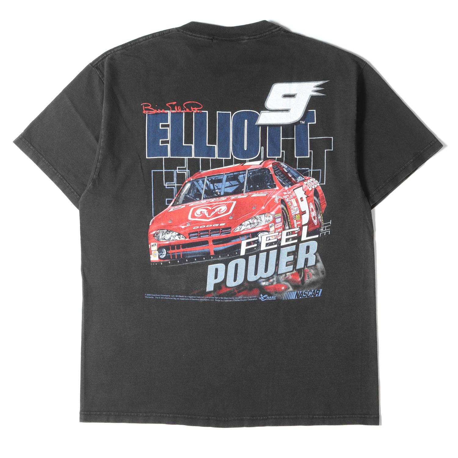 90s - 00s ヴィンテージ 古着 Vintage / Used Tシャツ サイズ:M 00s NASCAR Bill Elliott レーシング クルーネック Tシャツ 00年代 CHASE AUTHENTICS チェイス 企業ロゴ ダッジ ブラック