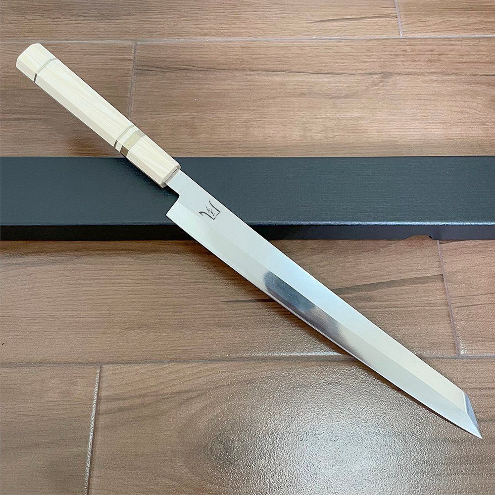 NK25B01 風刃 切付包丁 9寸 V金10号 刺身包丁 真空焼き入れサブゼロ処理 人工象牙八角柄 刃渡り270mm 硬度約HRC61
