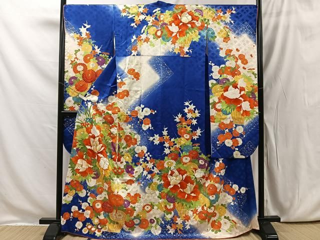 平和屋着物□豪華振袖 駒刺繍 草花文 暈し染め 金彩 正絹 逸品