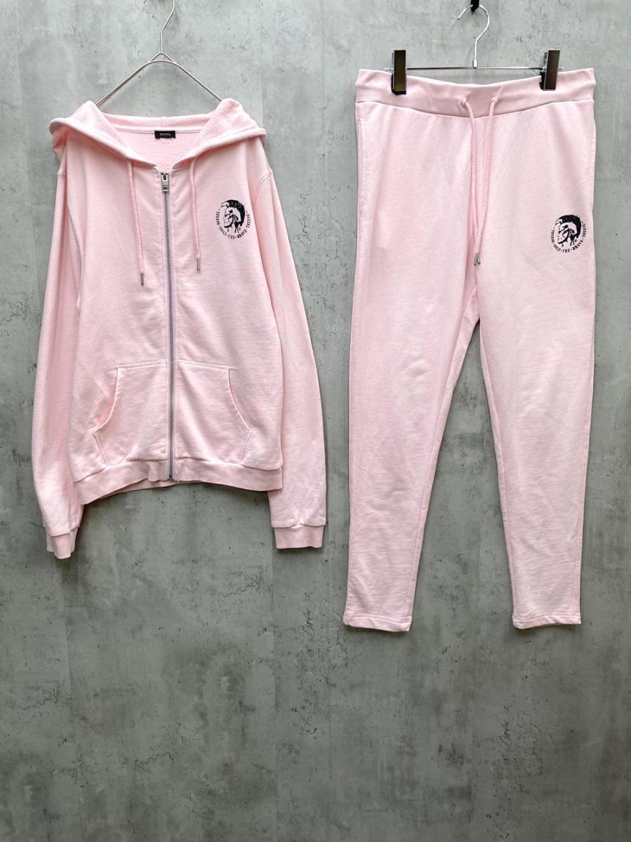 DIESEL ディーゼル LOUNGEWEAR ONLY THE BRAVE ロゴ プリント フルジップ スウェット セットアップ size表記なし|ピンク ◎レディース