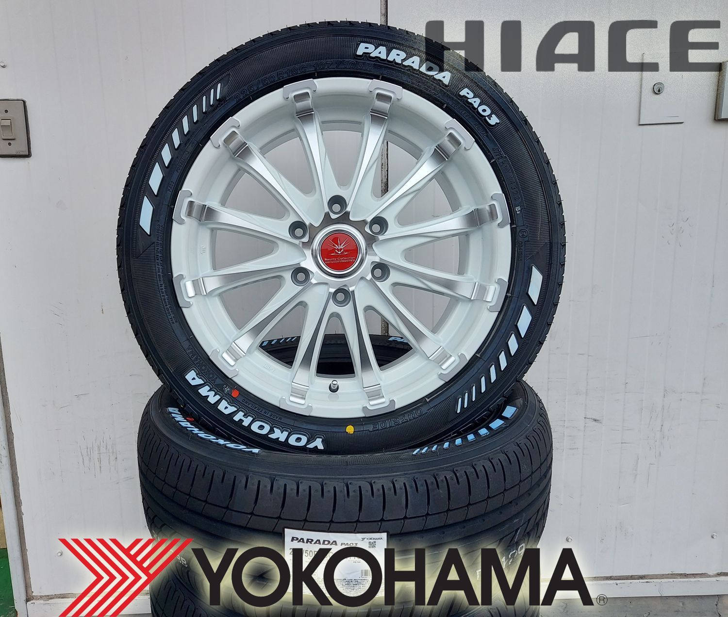 車検対応 200系ハイエース レジアスエース タイヤホイールセット 18インチ バウンティコレクション BD12 YOKOHAMA PARADA  225/50R18 ホワイトレター - メルカリ